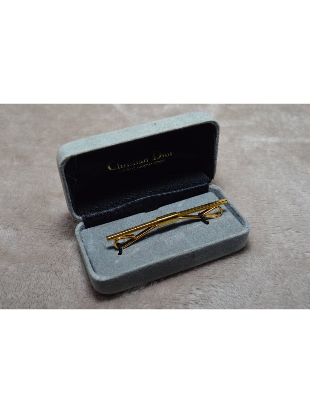 Vintage Christian Dior Gold-Tone Collar Bar Tie Clip Minimalist Luxury Classic